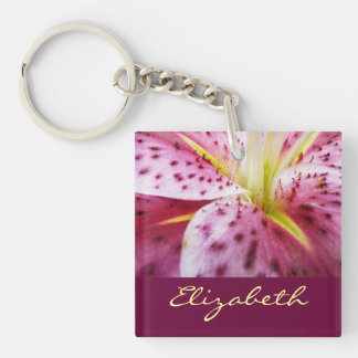 Stargazer Lily Bright Magenta Floral Keychain