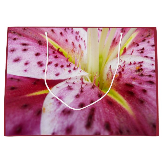 Stargazer Lily Bright Magenta Floral Large Gift Bag (Front)