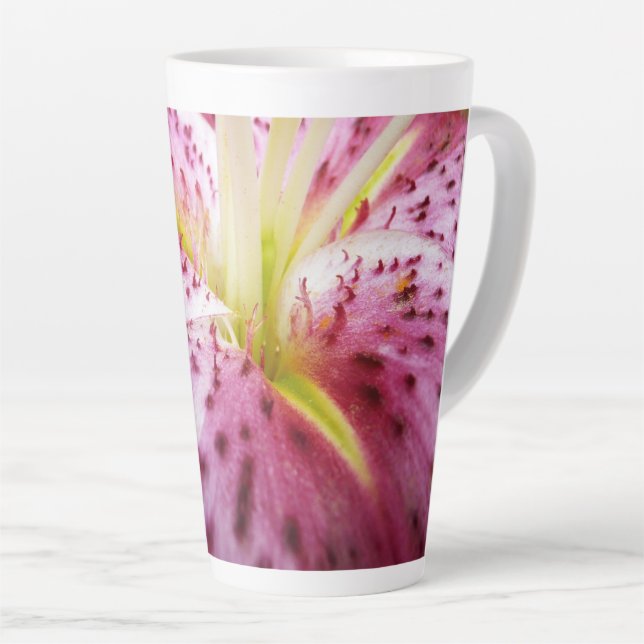 Stargazer Lily Bright Magenta Floral Latte Mug (Right Angle)