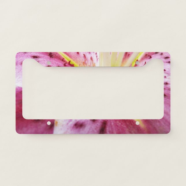 Stargazer Lily Bright Magenta Floral License Plate Frame (Front)