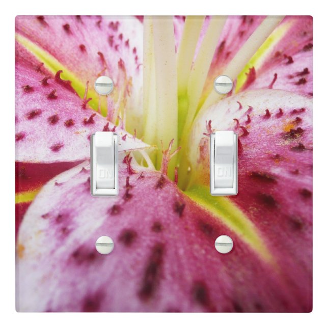 Stargazer Lily Bright Magenta Floral Light Switch Cover (In Situ)