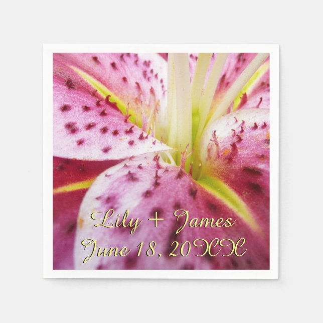 Stargazer Lily Bright Magenta Floral Napkins (Front)