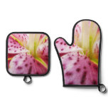Stargazer Lily Bright Magenta Floral Oven Mitt & Pot Holder Set