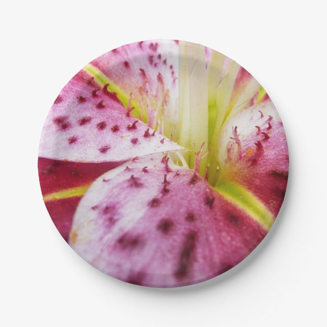 Stargazer Lily Bright Magenta Floral Paper Plates (Front)