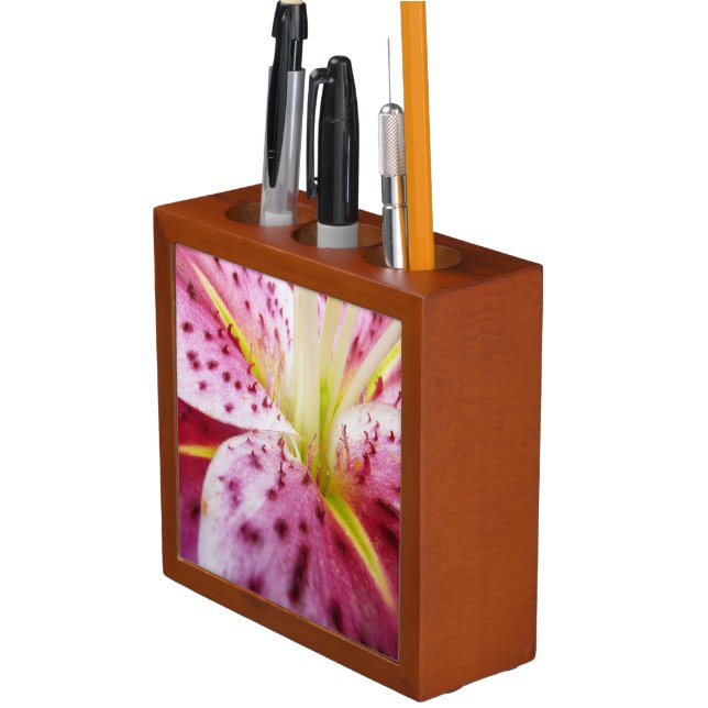 Stargazer Lily Bright Magenta Floral Pencil/Pen Holder (In Situ)