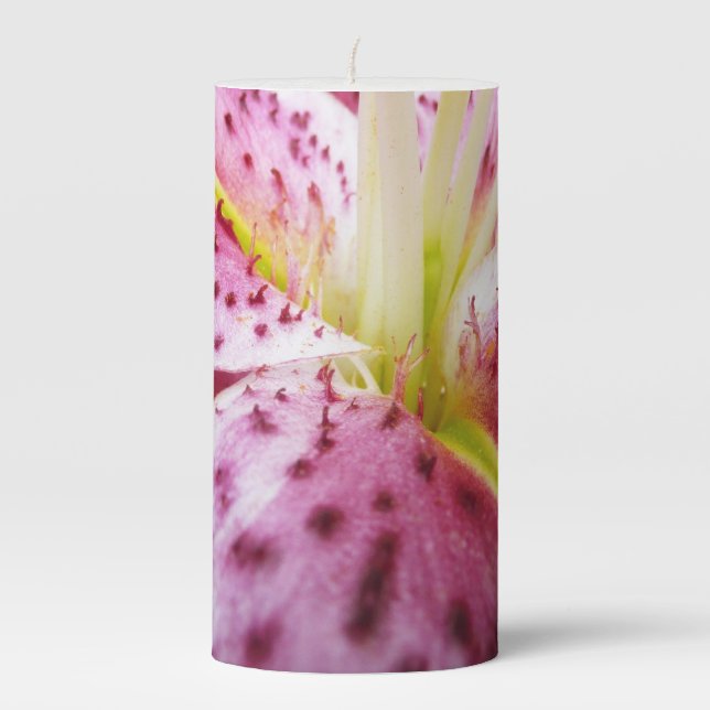 Stargazer Lily Bright Magenta Floral Pillar Candle (Front)
