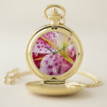 Stargazer Lily Bright Magenta Floral Pocket Watch