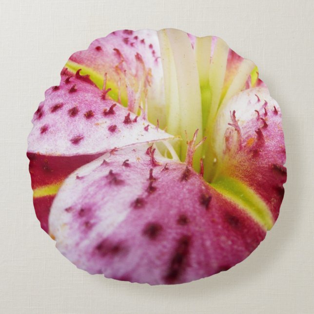 Stargazer Lily Bright Magenta Floral Round Pillow (Front)