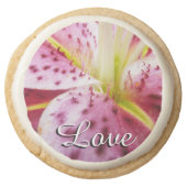 Stargazer Lily Bright Magenta Floral Round Shortbread Cookie (Front)