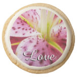 Stargazer Lily Bright Magenta Floral Round Shortbread Cookie