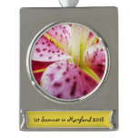 Stargazer Lily Bright Magenta Floral Silver Plated Banner Ornament