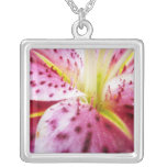 Stargazer Lily Bright Magenta Floral Silver Plated Necklace
