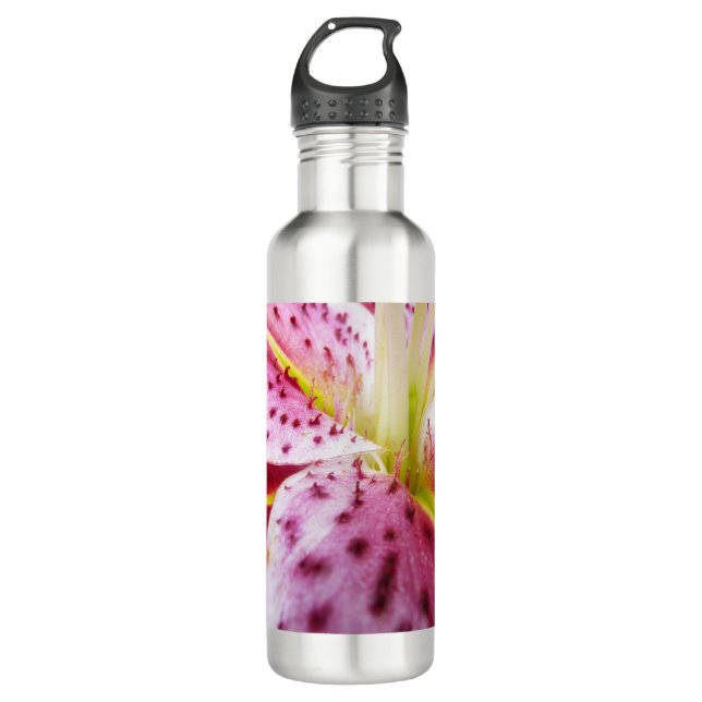 Stargazer Lily Bright Magenta Floral Stainless Steel Water Bottle (Front)