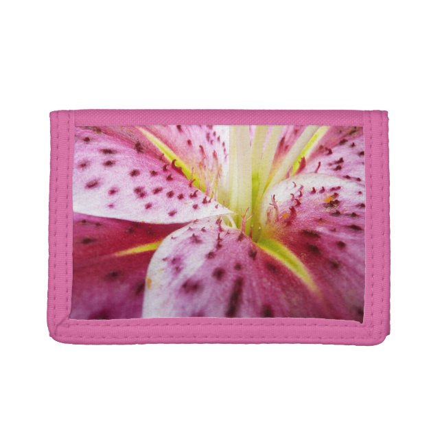 Stargazer Lily Bright Magenta Floral Trifold Wallet (Front)