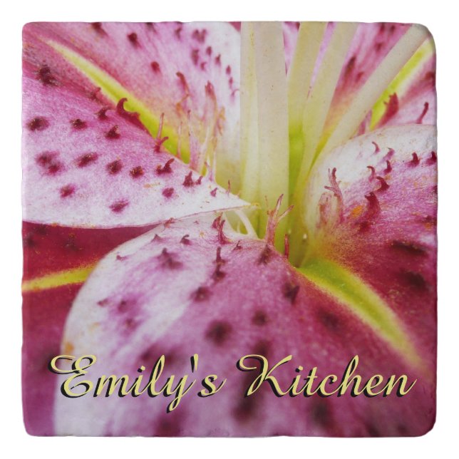 Stargazer Lily Bright Magenta Floral Trivet (Front)