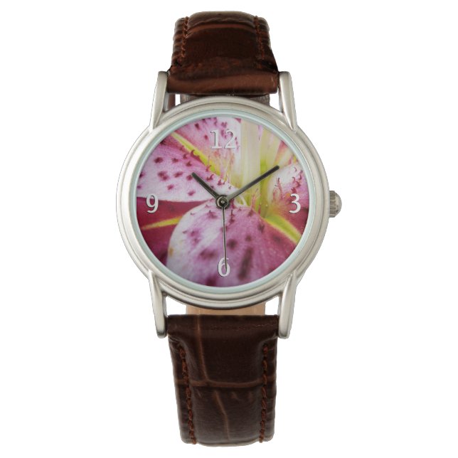 Stargazer Lily Bright Magenta Floral Watch (Front)