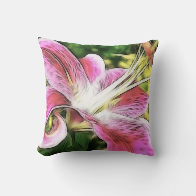 Stargazer Lily Floral Throw Pillow (Front)