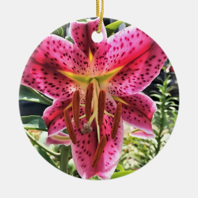 Stargazer Lily Flower Ceramic Ornament (Front)