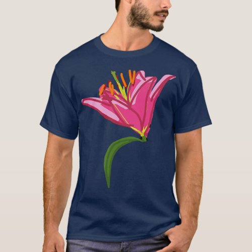 Stargazer Lily Flower Digital Painting T_Shirt
