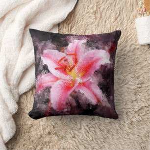 Stargazer Lily flower watercolor - bb 01 Throw Pillow