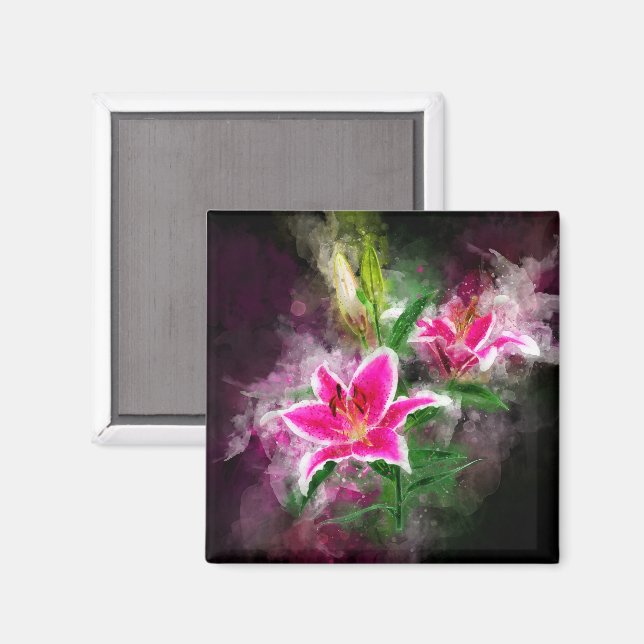 Stargazer Lily flower watercolor - bb 02 Magnet (Front/Back)