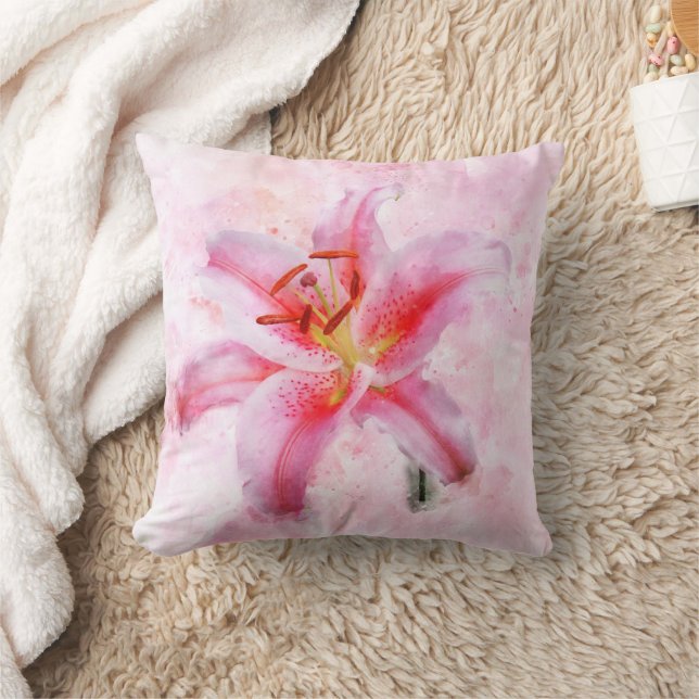 Stargazer Lily flower watercolor - wb 01 Throw Pillow (Blanket)