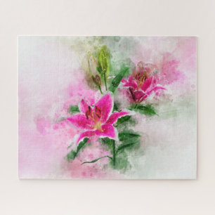 Stargazer Lily flower watercolor - wb 02 Jigsaw Puzzle