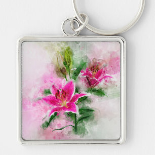 Stargazer Lily flower watercolor - wb 02 Keychain