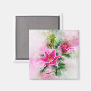 Stargazer Lily flower watercolor - wb 02 Magnet