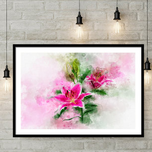 Stargazer Lily flower watercolor - wb 02 Photo Print