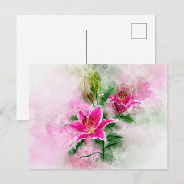 Stargazer Lily flower watercolor - wb 02 Postcard (Front/Back)