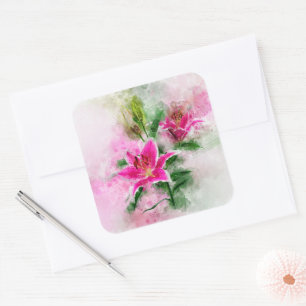 Stargazer Lily flower watercolor - wb 02 Square Sticker