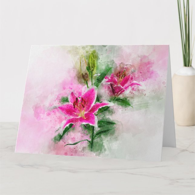 Stargazer Lily flower watercolor - wb 02 Thank You Card (Front)