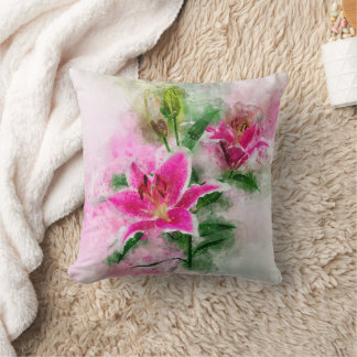 Stargazer Lily flower watercolor - wb 02 Throw Pillow