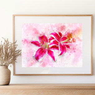 Stargazer Lily flower watercolor - wb 03 Photo Print