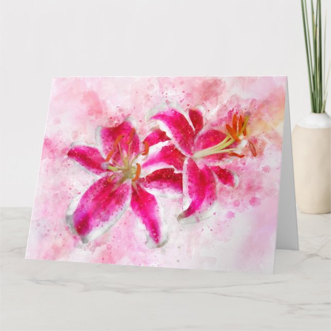 Stargazer Lily flower watercolor - wb 03 Thank You Card (Front)