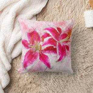 Stargazer Lily flower watercolor - wb 03 Throw Pillow
