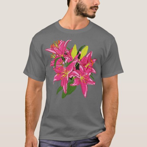 Stargazer Lily Flowers Digital Painting T_Shirt