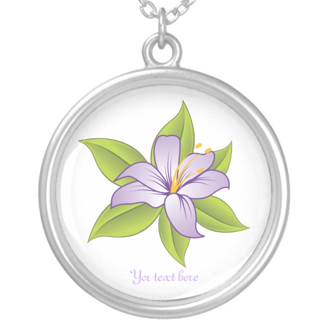 Stargazer lily lilac purple custom silver pendant (Front)