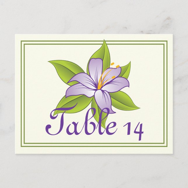 Stargazer lily lilac purple wedding table number (Front)