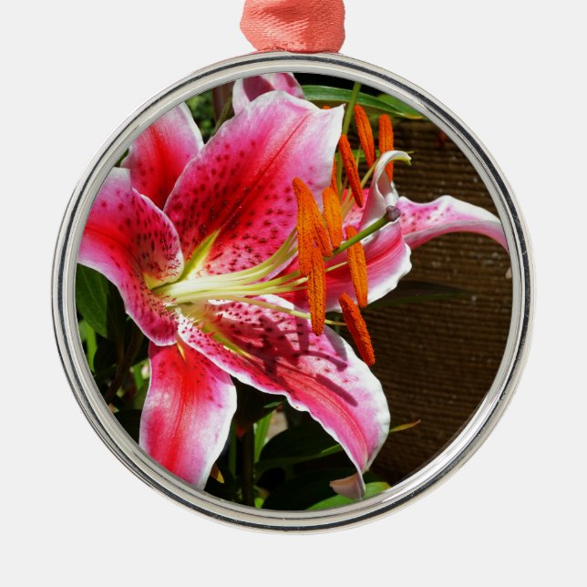 Stargazer Lily Photograph Metal Ornament (Front)