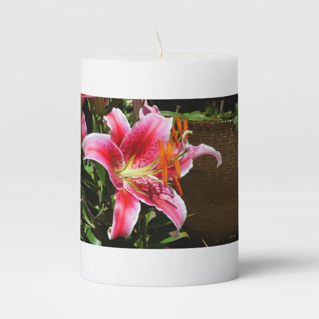 Stargazer Lily Photograph Pillar Candle (Front)