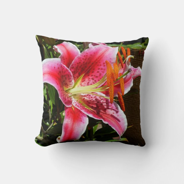 Stargazer Lily Photograph Throw Pillow (Front)