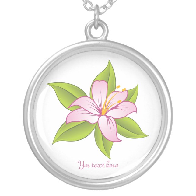 Stargazer lily pink custom silver pendant (Front)
