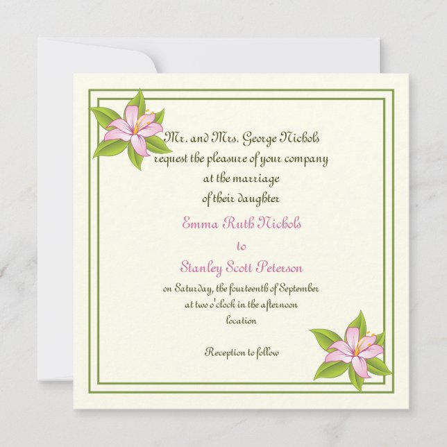 Stargazer lily pink wedding custom invitation (Front)