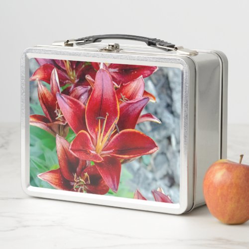 Stargazer Lily Red Flower Photography Metal Lunch Box