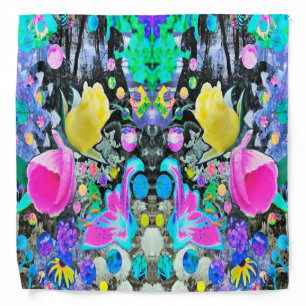 Stargazer Lily, Rose and Pink Hibiscus Collage Bandana