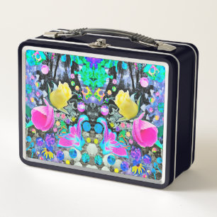 Stargazer Lily, Rose and Pink Hibiscus Collage Metal Lunch Box
