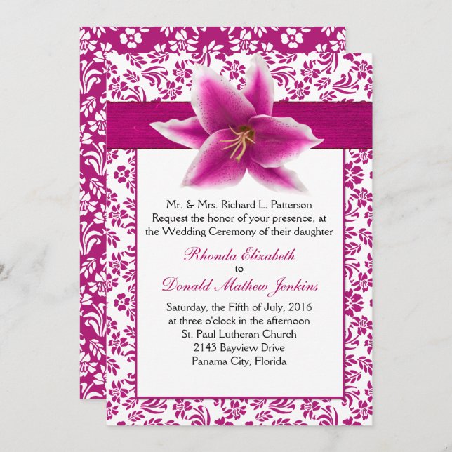 Stargazer Lily Wedding Invitation (Front/Back)