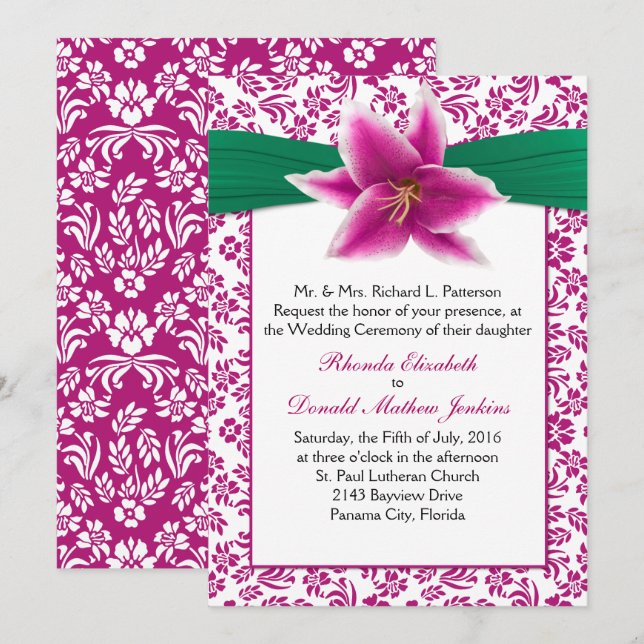 Stargazer Lily Wedding Invitation (Front/Back)